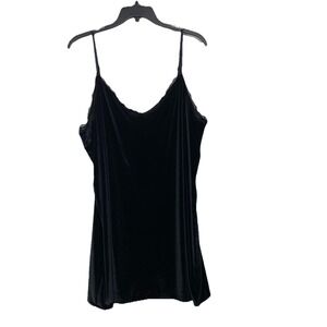 Victoria's Secret Velvet Slip Dress Women's XL Black Mini V Neck Nightgown